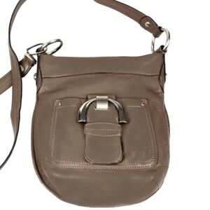 B Makowsky Taupe Leather Crossbody Bag